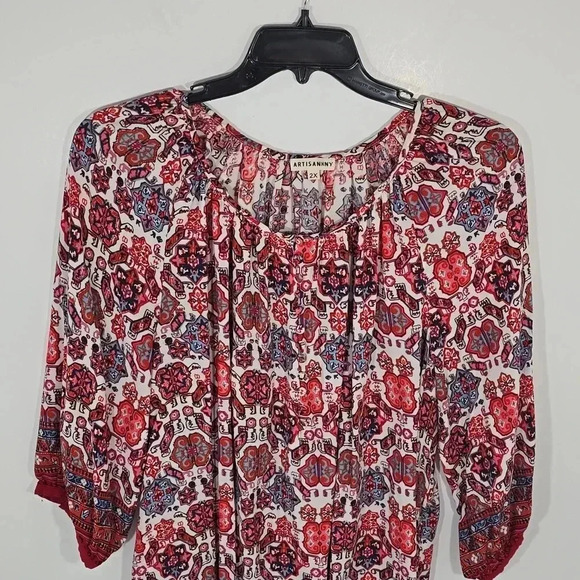 {Artisan NY} Women's Plus Size Mosaic Print Rayon Blouse - Picture 3 of 10